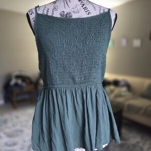 Smocked Peplum Camisole Tank Top - Teal